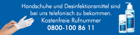 Handschuhe und Desinfektionsmittel